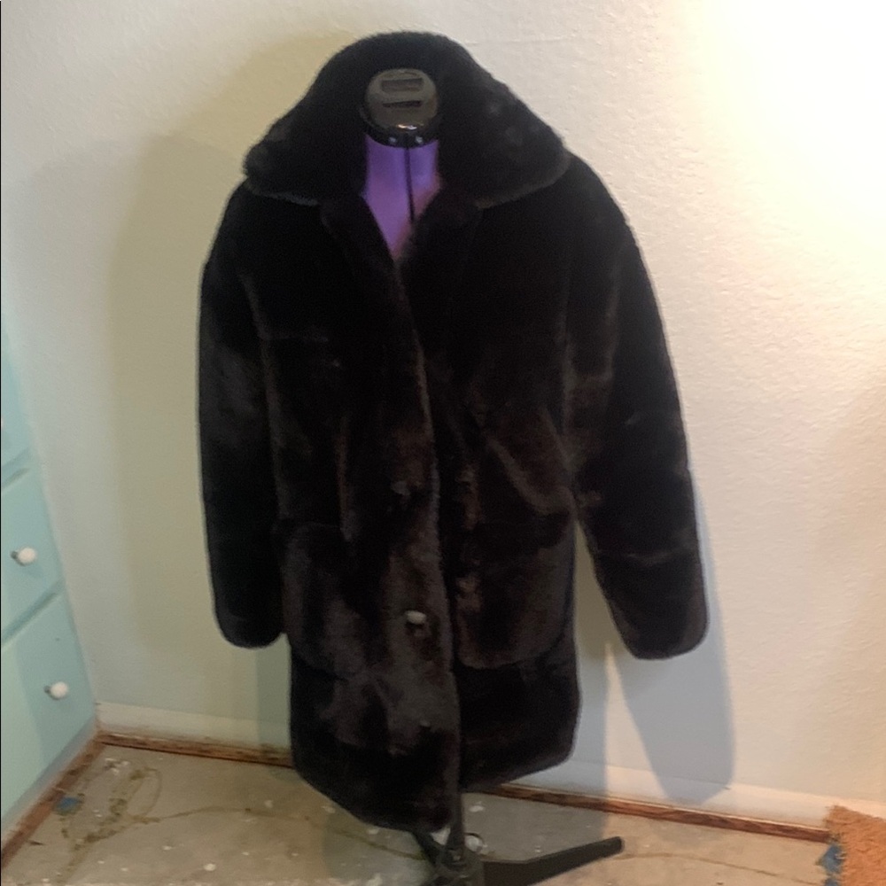 Luxurious Black Faux Fur Coat
